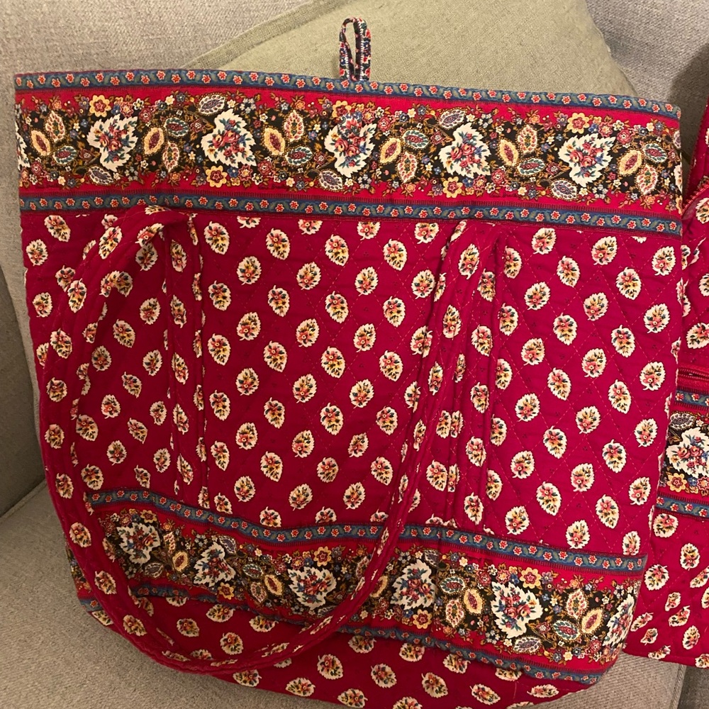 Red Vera Bradley Retured Leaf Print Double Handle Bag